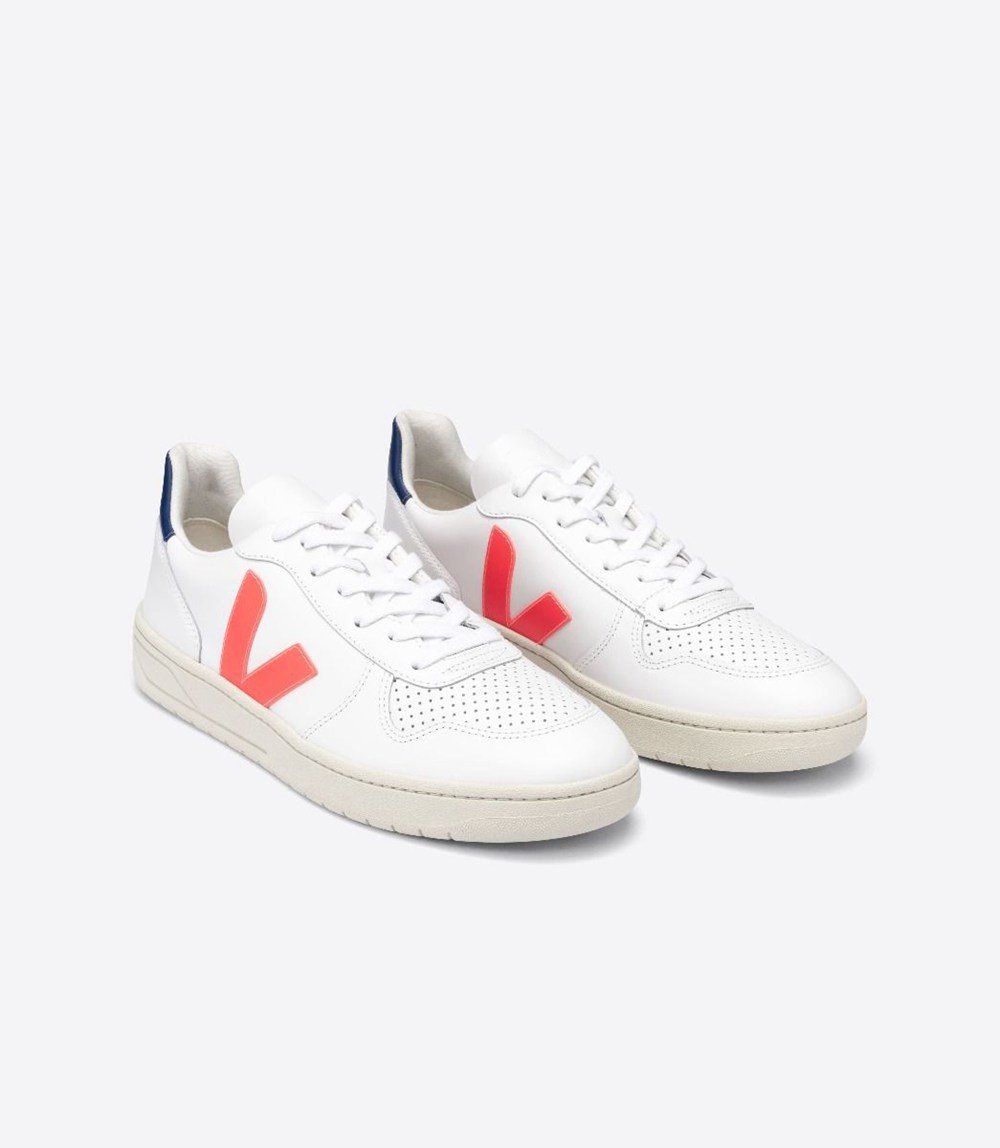 Veja Sneakers Dam - V-10 Läder - Vita/Orange - 728916-SEA